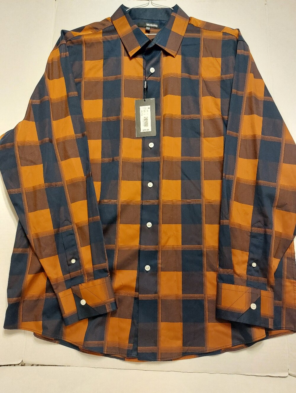 Murano Men's Orange and Navy Check Button-Down Shirt